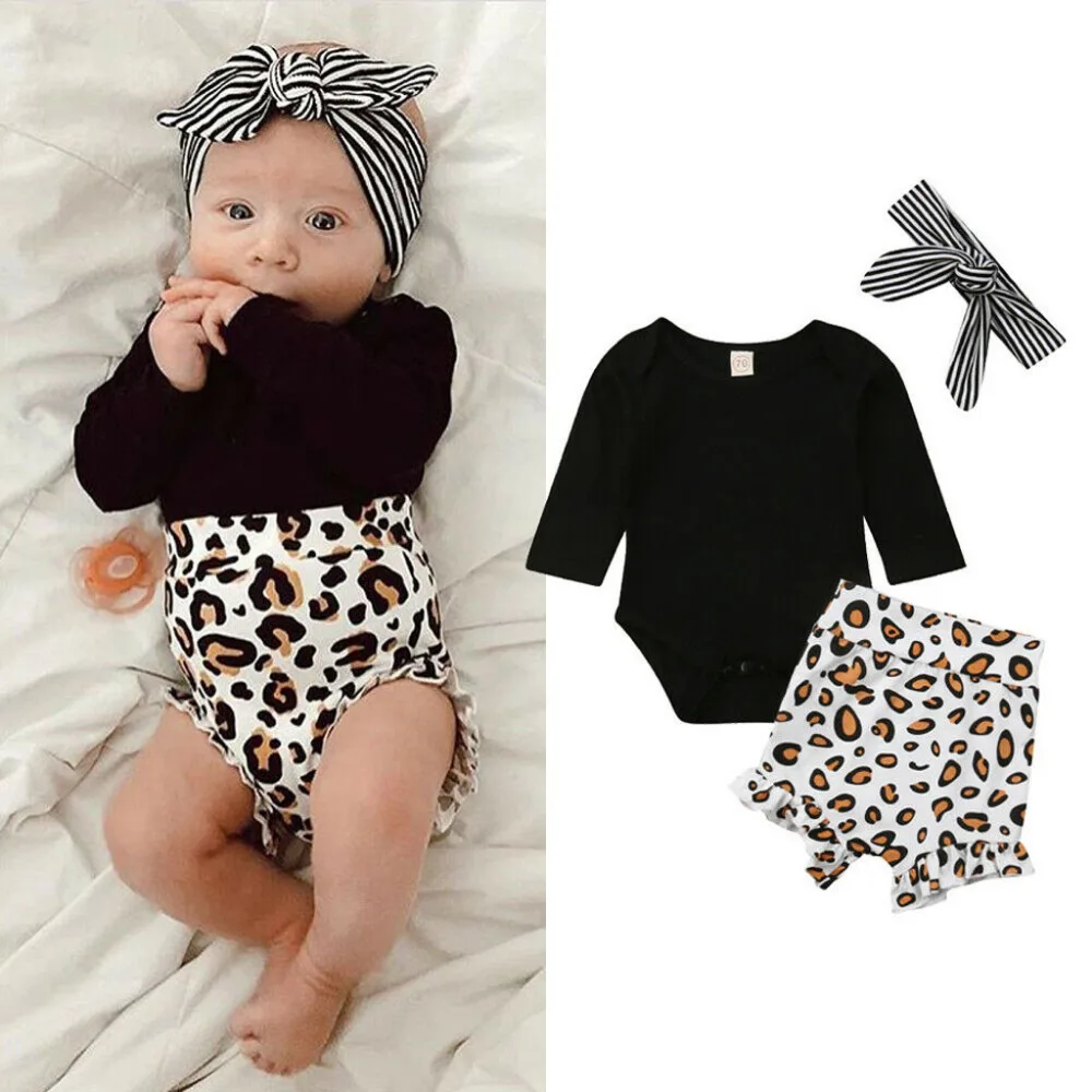 

Toddler Kids Baby Girl Infant Clothes Romper Tops Leopard Print Pants Outfits girls clothing set kinder kleider children clothes