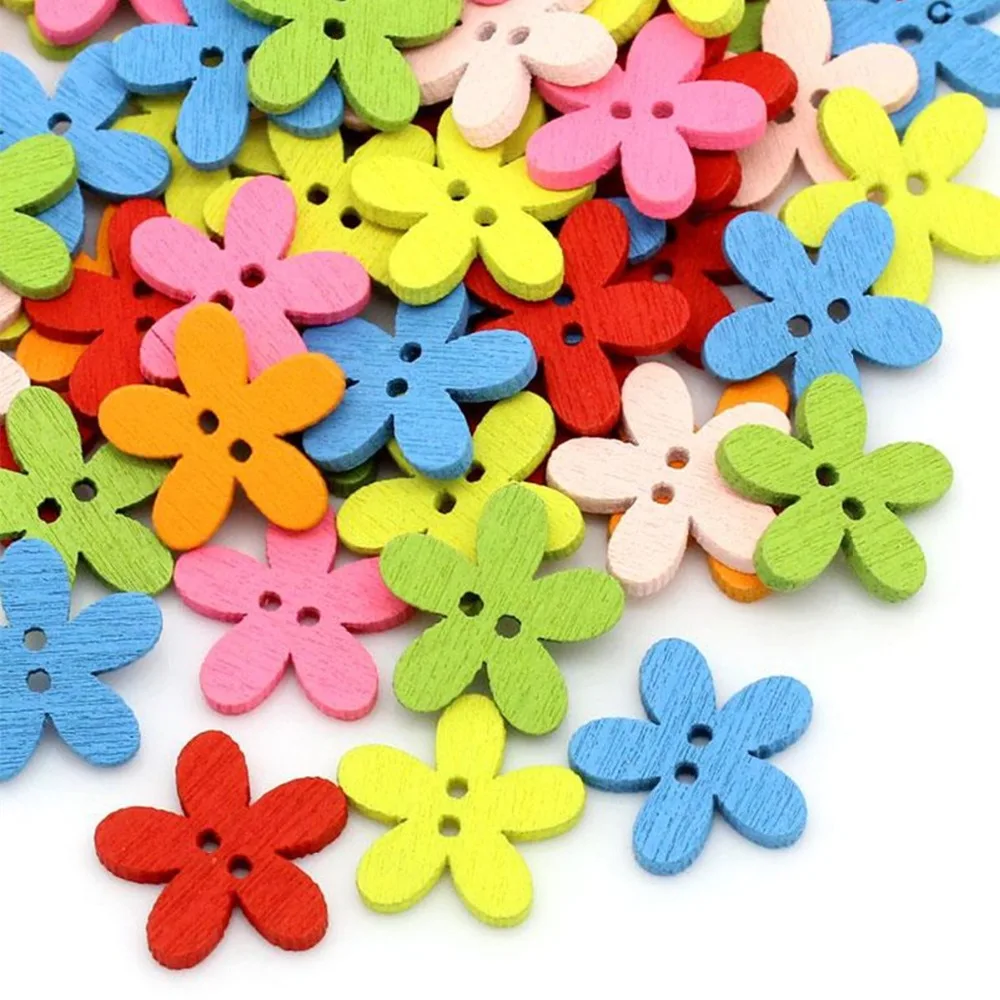

DoreenBeads Wood Sewing Buttons Scrapbooking Craft Garment Clothes DIY Supply Flower 2 Holes Color At Random 14 x 15 mm, 20 PCs