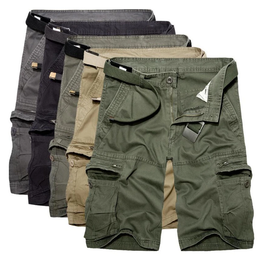 Одноцветное Для мужчин s военные брюки-карго Для мужчин модные джинсы высокое Качественный хлопок свободные брюки для офиса по колено с карманами Повседневное брюки