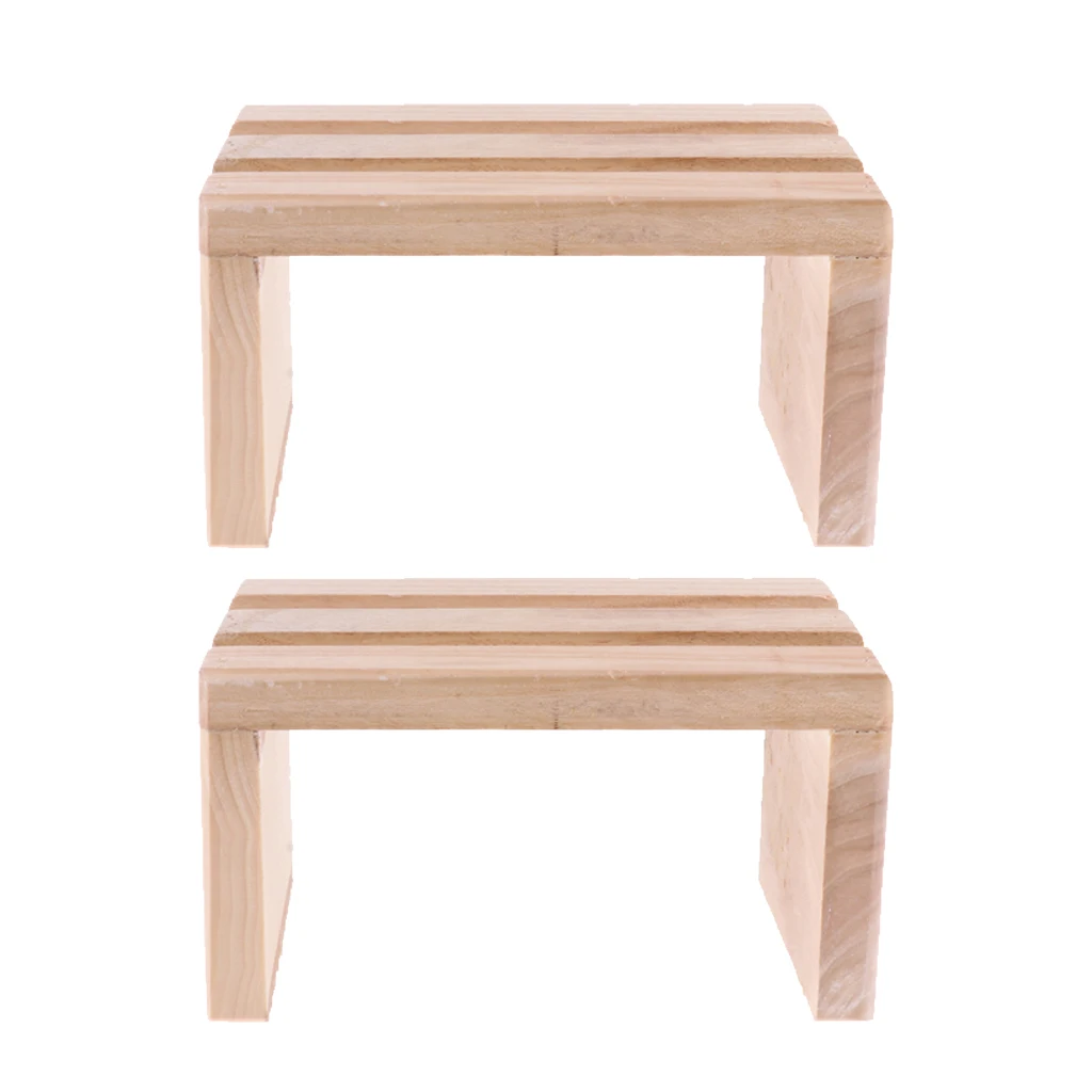 

2Pieces Wooden Foot Step Stool Spa Bath Bucket Basin Footstool Small Barrel Stand Platform