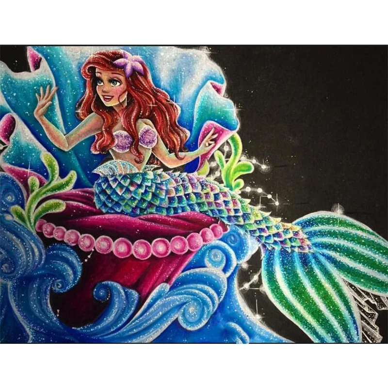 5D DIY Diamond Paint Cartoon Princess Mermaid Full Rhinestone Mosaic Cross Stitch Set Handmade Embroidery Crafts for Kids | Дом и сад