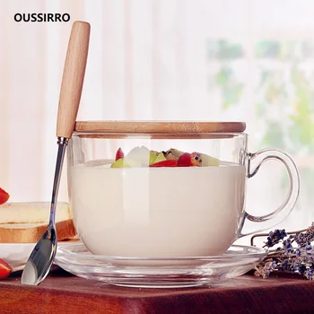 

OUSSIRRO 480ML Children Cartoon Milk Mugs With Spoon & Cover Creativity Glass Mug Student Drinking Cup