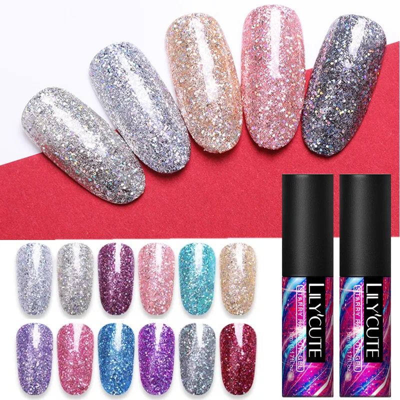 

LILYCUTE 5ml Holographic UV Gel Nail Polish Shimmer Glitter Sequins Nail Art Gel Varnish Soak Off Manicure Nail Art Gel Lacquer