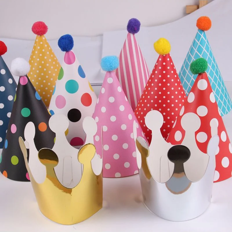 11pcs polka dot striped party hats kids birthday decorations diy korean cute paper cap crown christmas