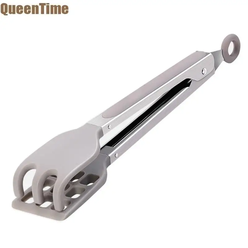 Queentime Nylon Cooking Tongs Stainless Steel Food Serving Tongs For