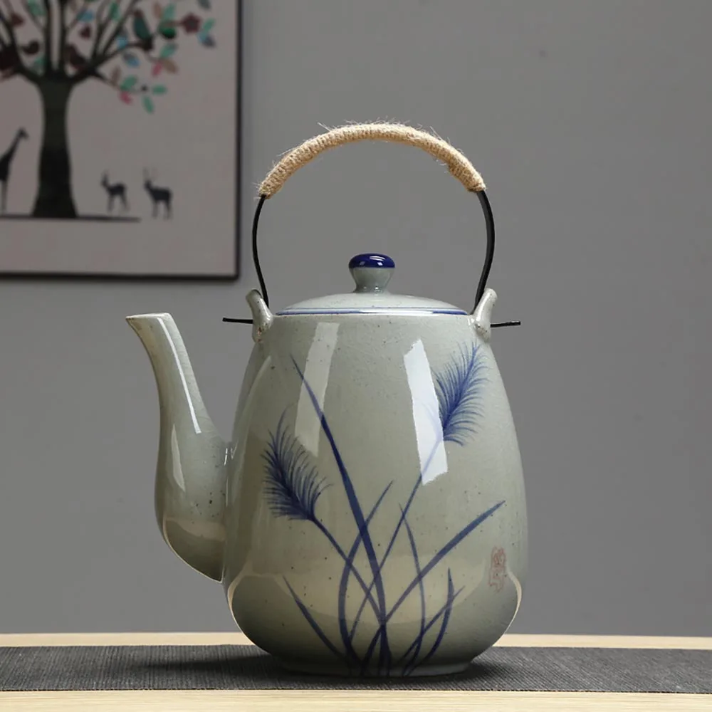 Ретро синий и белый фарфоровый чайник для ресторана - Цвет: Серебристый