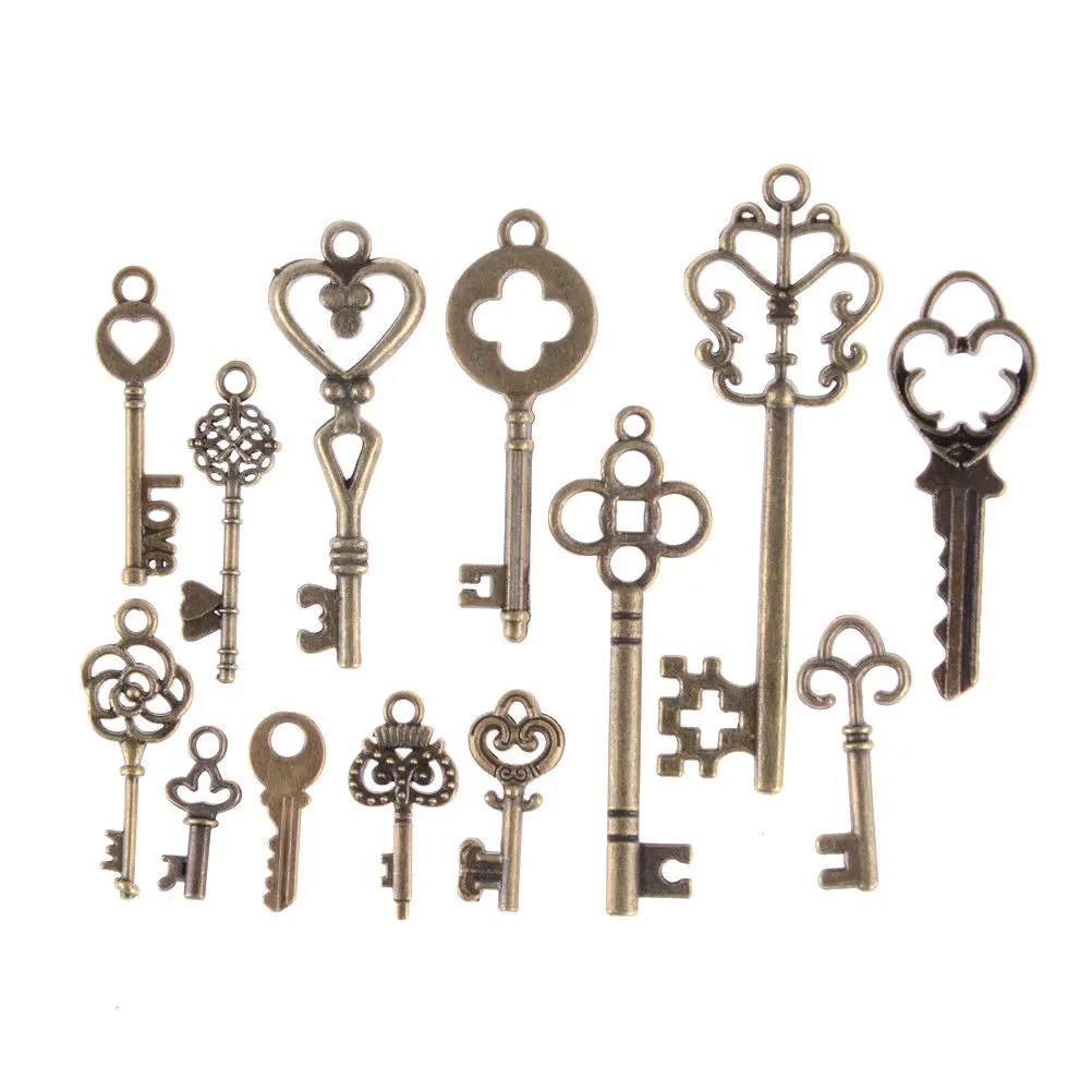 13 Pcs Antique Bronze Key Charms Fit Bracelets Necklace DIY Vintage Charms Mixed Keys Metal Pendant Jewelry Making Wholesale