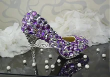 Handmade Lady’s Luxurious Beautiful Purple Crystal Wedding Shoes Bridal Dress Shoes Women High heel Formal Shoes women