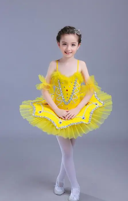 Детское балетное платье-пачка для танцев; профессиональное белое платье для балерины с Лебединым озером; юбка; Одежда для танцев; детская одежда - Цвет: Цвет: желтый