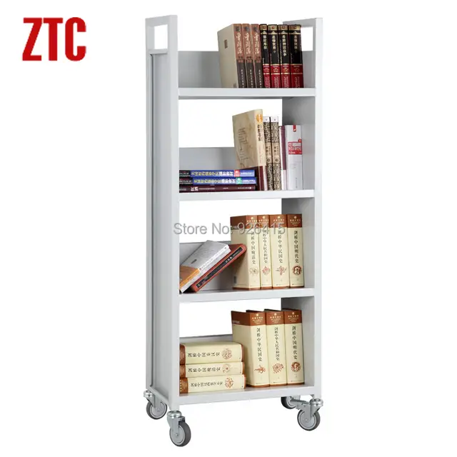 Library Bookshelf Cart Trolley Single Sided With 4 Sloped Shelves