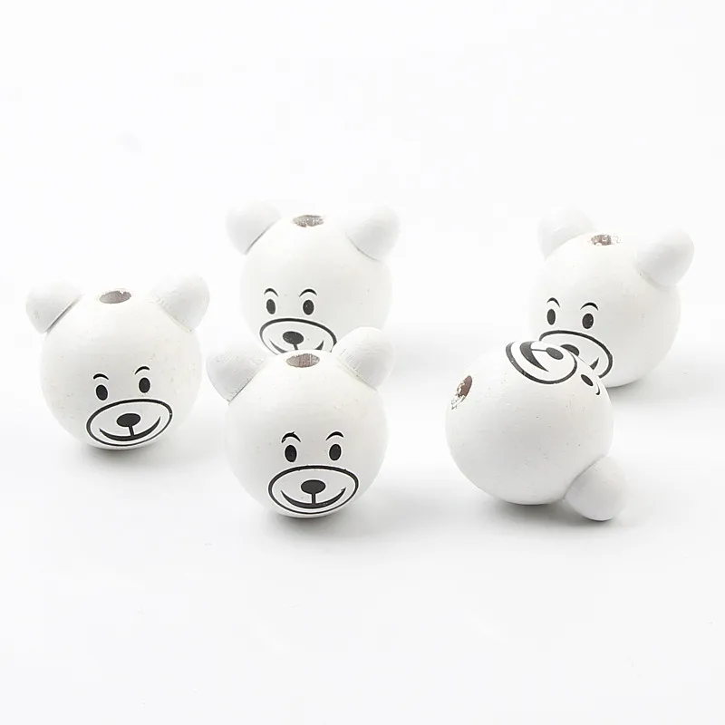 

New Design 5pcs Wood 3D Smiling Face Lovely Bear Beads Cute Kids Beads Wooden Ball DIY Children Jewelry Findings