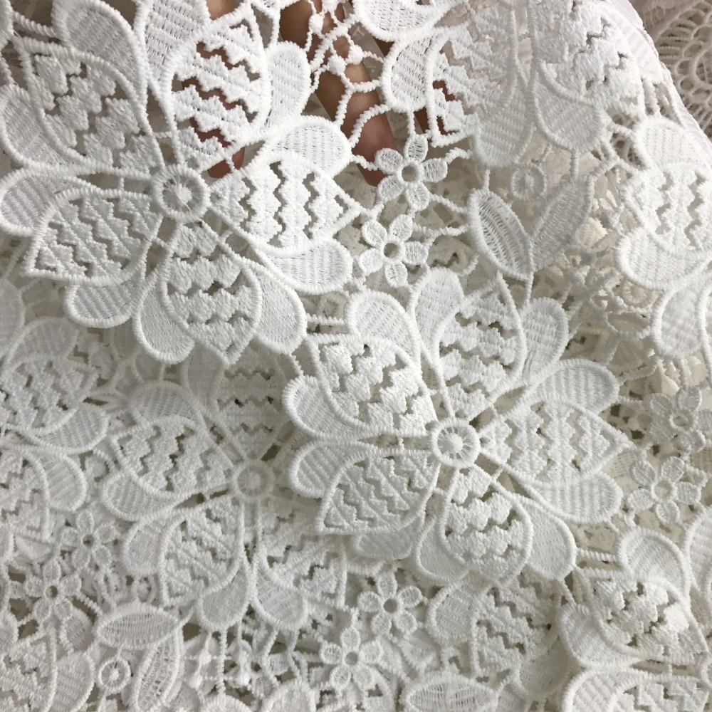 Брендовые водорастворимые полые молочный шелк тяжелый гипюр кружевной ткани белый африканский кружевной одежды аксессуары 1 ярд