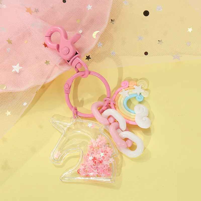 

Super Cute Cartoon Toys Dolls Unicorn PVC Quicksand Keychain Pendant Creative Ringtone Famingo keychain