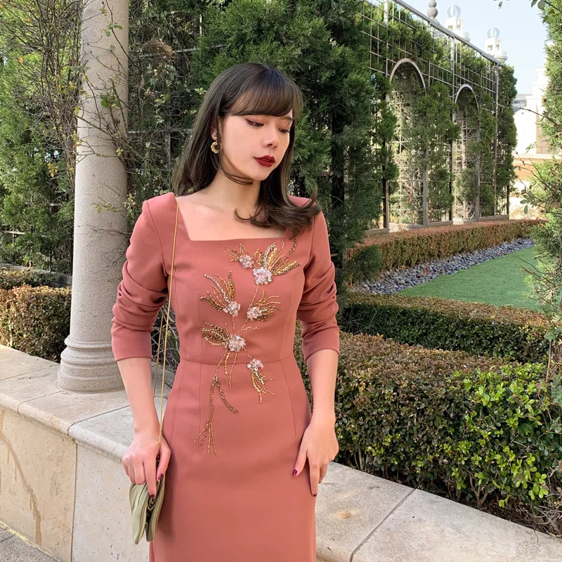 

LYNETTE'S CHINOISERIE Spring Autumn Romantic Sicilia Style Vacation French Vintage Exquisite Beading Dresses