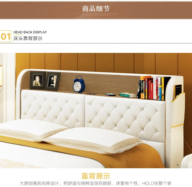 Marco de cama de cuero genuino con cajones de almacenamiento camas suaves modernas muebles de dormitorio cama de dormitorio camas quarto Marco de cama de cuero genuino con cajones de almacenamiento camas suaves modernas muebles de dormitorio cama de dormitorio camas quarto