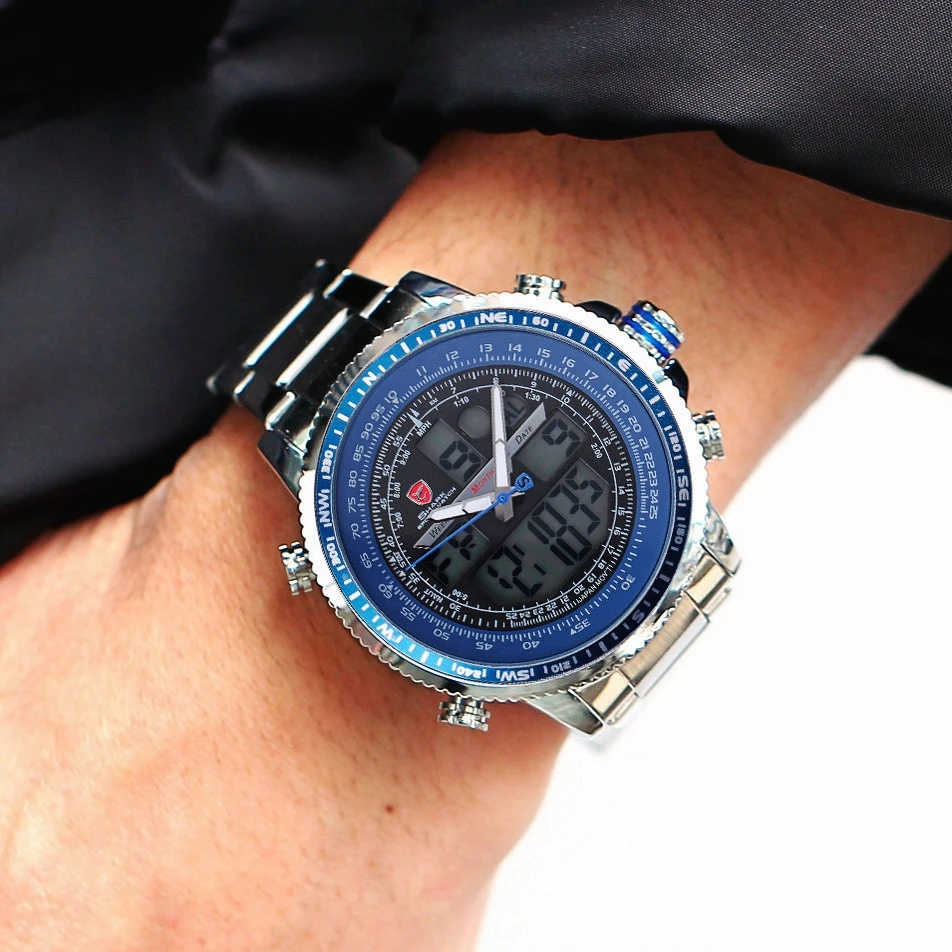 Winghead SHARK Sport Watch Blue Fashion Casual Quartz Wristwatches LCD Digital Dual Time Chronograph Waterproof Relogio /SH326N Winghead SHARK Sport Watch Blue Fashion Casual Quartz Wristwatches LCD Digital Dual Time Chronograph Waterproof Relogio /SH326N