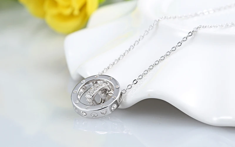 Sinya 925 sterling Silver pendant necklace Round ring and heart design for lover women girls include necklace chain 43cm+6cm (18)