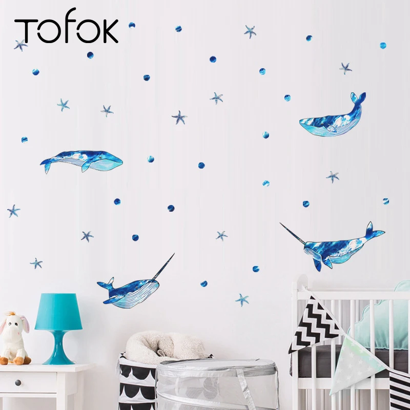 

Tofok Sea Whale Starfish PVC Wall Sticker Sapphire Blue Dots DIY Girl Kids Room Dreamy Decals Wallpaper Home Nursery Dorm Decor