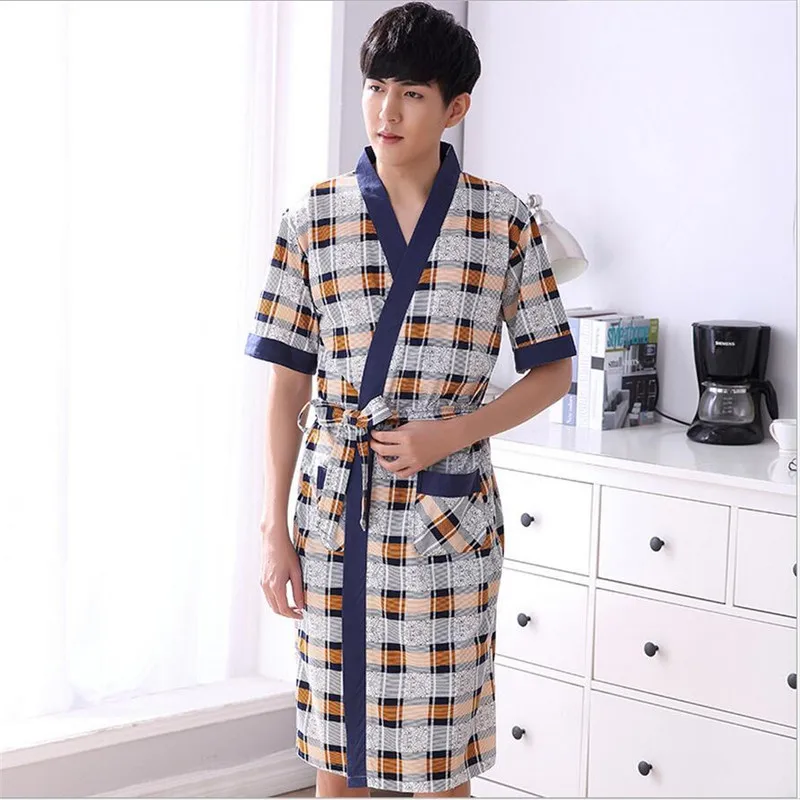 2017 Summer Knitted cotton Mens Bath robe male summer knee Length