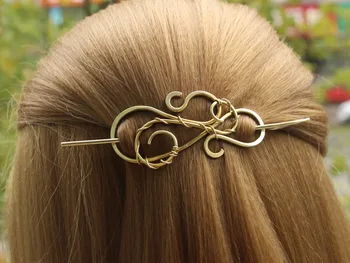 

2019 New Design Wire Woven Brass Hair Barrette Slide Vintage Gold Hair Clip Stick Unique Accessories Swirls Hairpins Jewelry