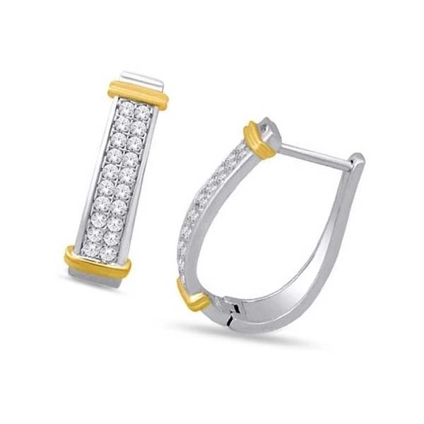 10K Solid Two-Tone Gold D/ VVS1 Round Cut White Stud Earrings 0.33ct