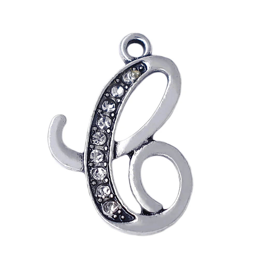 26 metal silver English words charm rhinestone crystal letter C pendant