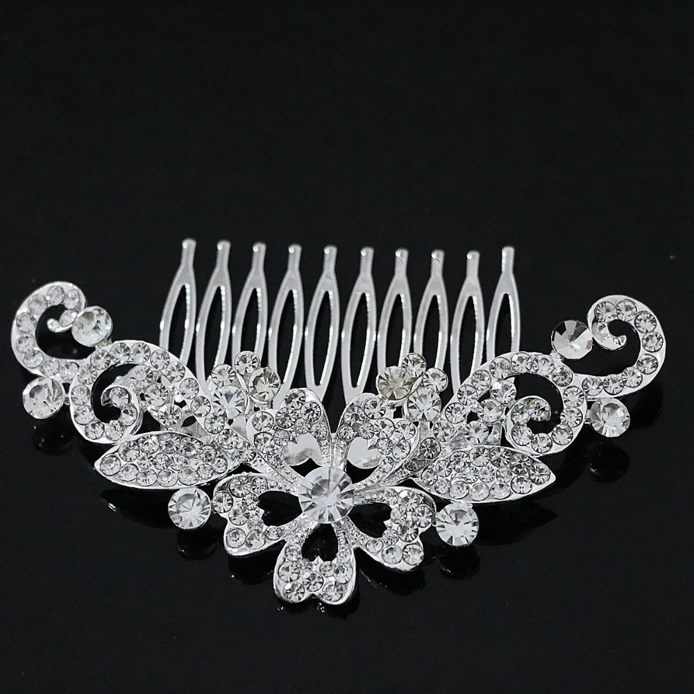 Charms rhinestone crystal tiara flower crown hair comb for wedding