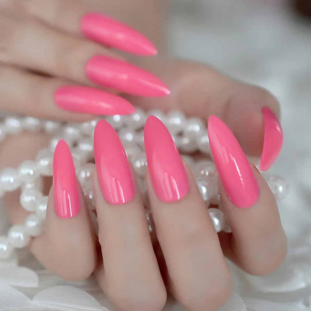 

24pcs Pure Rose Red STILTTO Candy Nails Extra Long Sharp Easy DIY False Fake Nail Women Wear Manicure Accessories Kit Z933