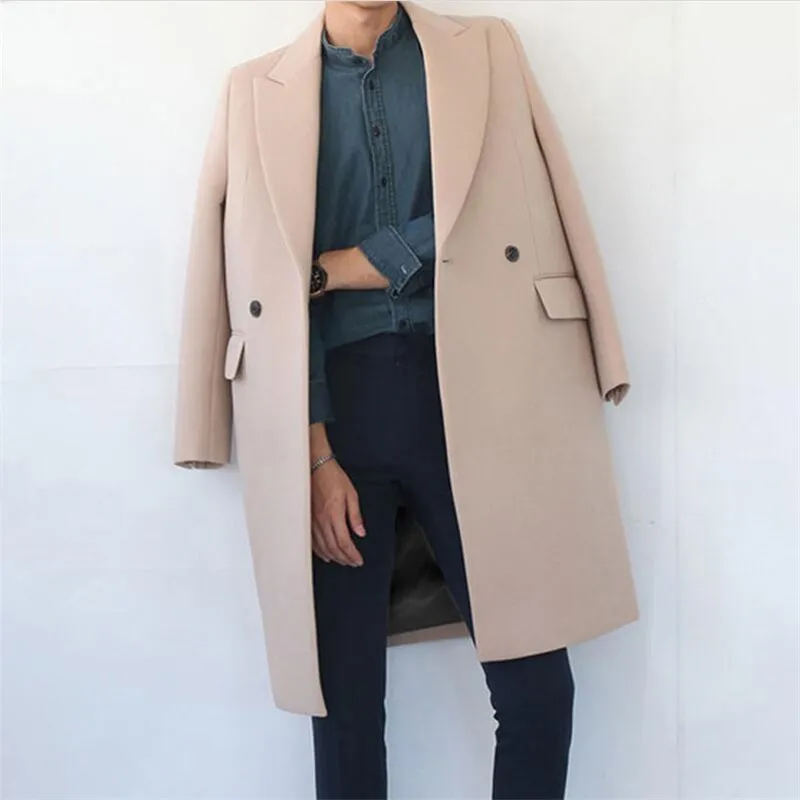 Autumn Wool Long Coat Men New Casual Thickening Trench Loose Thermal
