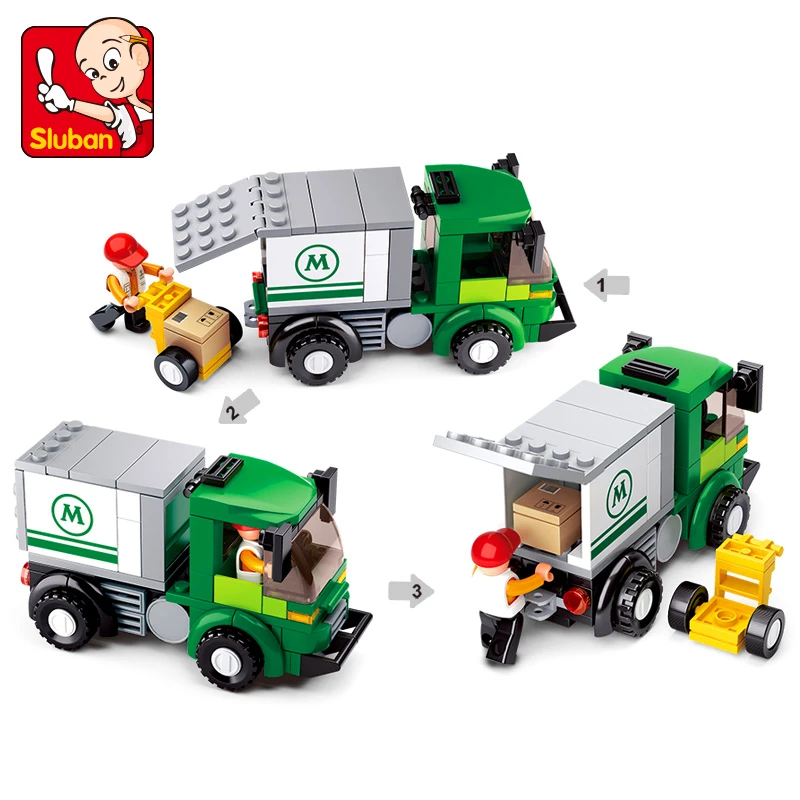 

SLUBAN 0368 Aviation City Airport Express Van Truck Building Blocks Brick Compatible LegoIN Technic Playmobil Toys For Children