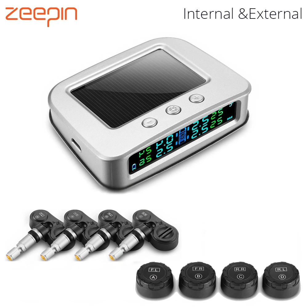 

ZEEPIN C260 TPMS Car Detector Solar Energy Powered Tire Pressure Monitoring System Auto Alarm With Four Internal Sensors