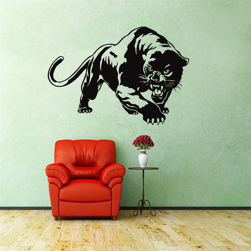 1 шт Новое поступление черный цвет дикий большой креативный леопард животное ПВХ DIY стикер на стену Наклейка на стену с изображением тигра художественная Фреска домашний декор O12 - Цвет: black