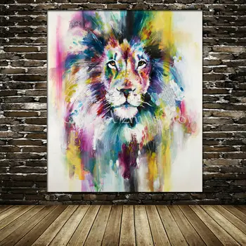 

Hand Painted Water Color Lion Oil Painting On Canvas Modern Animal Paintings color Lion Wall Pictures For Living Room Home Decor