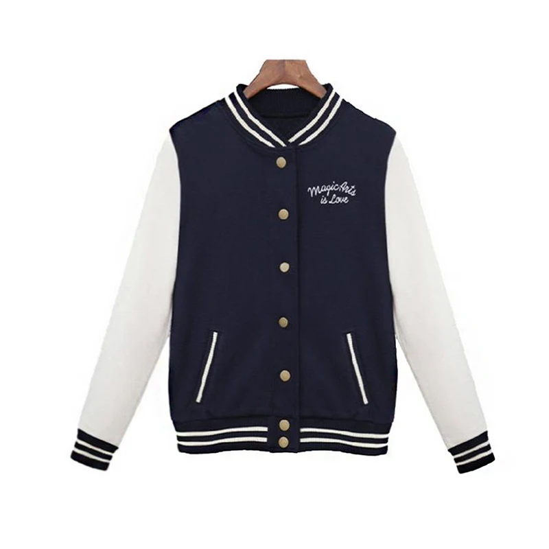 Plus Size 2017 New Fashion Women Baseball Jacket Stand Neck Full Sleeve