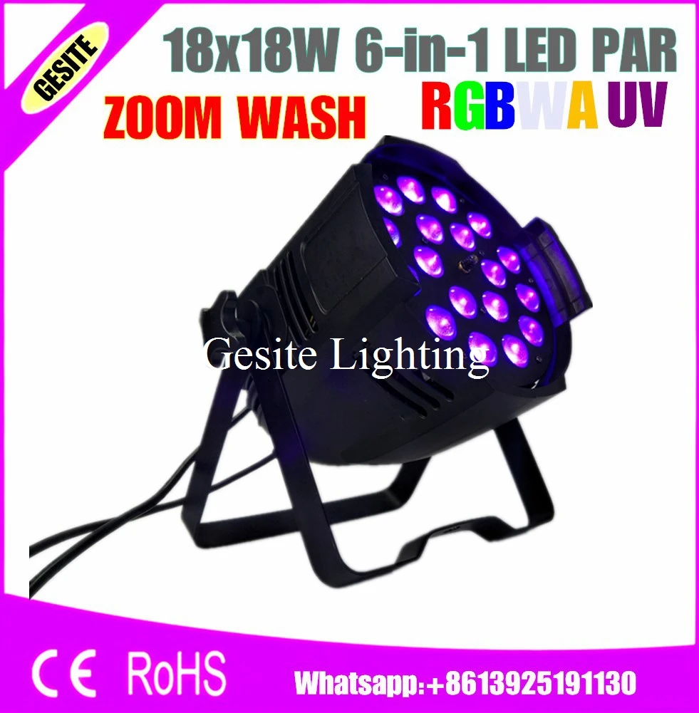

Free Shipping 4pcs/Lot par led 18x18w Zoom Light RGBWA UV 6IN1 DMX Par Can DJ Uplighting Up Light Black Color Aluminum