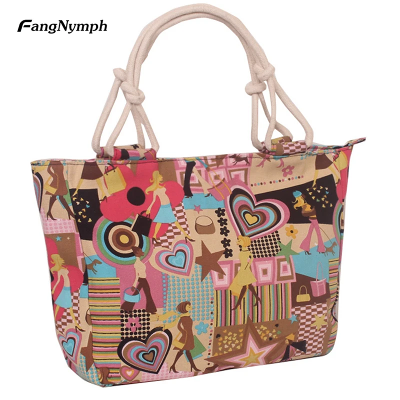 

FangNymph Fashion Women Cartoon Cute Print Top-Handle Bags Female Casual Canvas Single Shoulder Bag Girls Large Shopping Totes