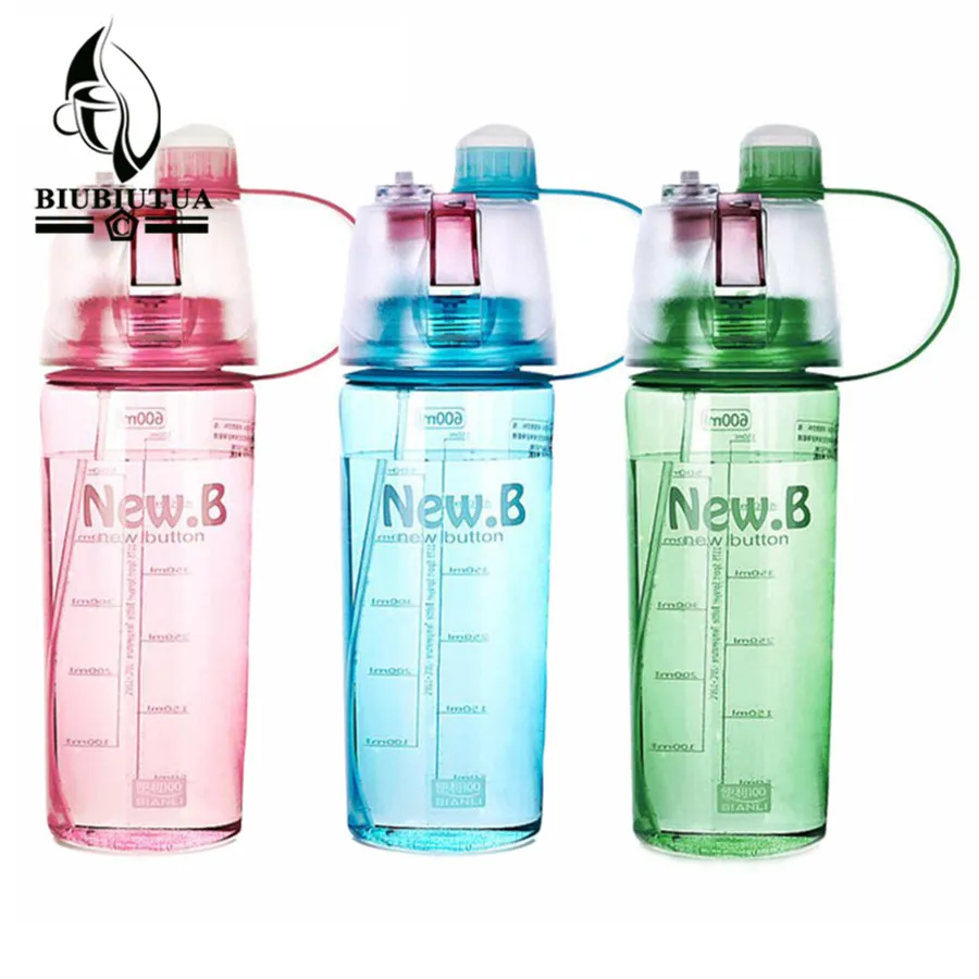 BIUBIUTUA 600ML 400ML Plastic Sports Spray Water Bottle Straw For Outdoor Bicycle Cycling Sports Gym Drinking