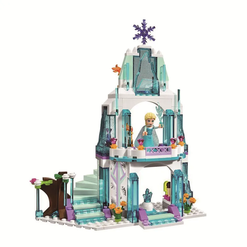 Disney Princess Toys Frozen Anna Elsa Snow Queen Elsa's Sparkling Ice Castle Building Blocks Brick Toys Birthday Gift For Kids