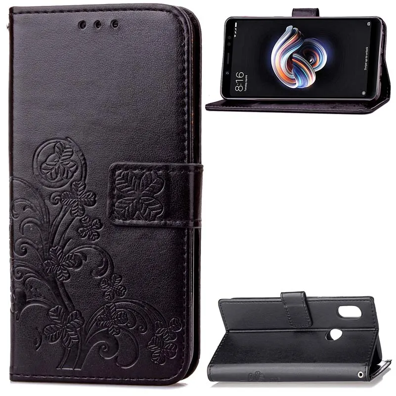 

BEFOSPEY Four Leaf Leaves Pu Leather Phone Case For Xiaomi 6X Redmi Note 5