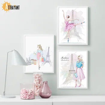 

Paris Fashion Girl Ballet Dancer Nordic Posters And Prints Wall Art Canvas Painting Wall Pictures For Bedroom Girl Room Decor