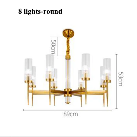 Современные золотые металлические светодиодные люстры, длинные стеклянные люстры для гостиной, светодиодные подвесные люстры, светильники для столовой, подвесной светильник - Цвет абажура: 8 lights round