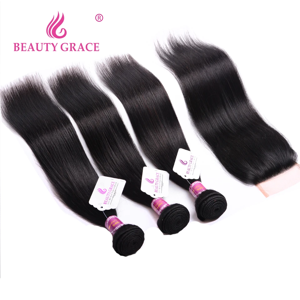 Brazilian Straight Hair Bundles With Closure Non Remy Human Hair 3 Bundles Brazillian Hair Weave Bundles With Closure 4pc/lot