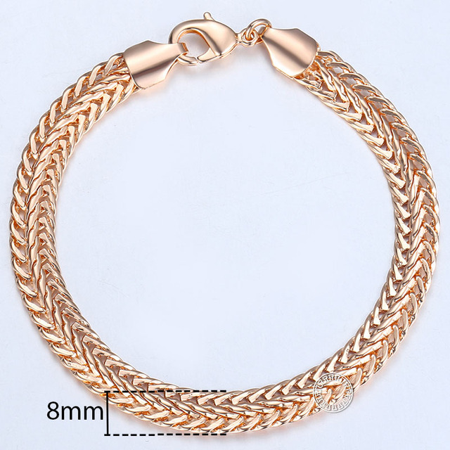 For Women 2mm Marina Stick Bead 585 Rose Gold Chain & Link Bracelet Elegant Simple Jewelry Gift 20cm