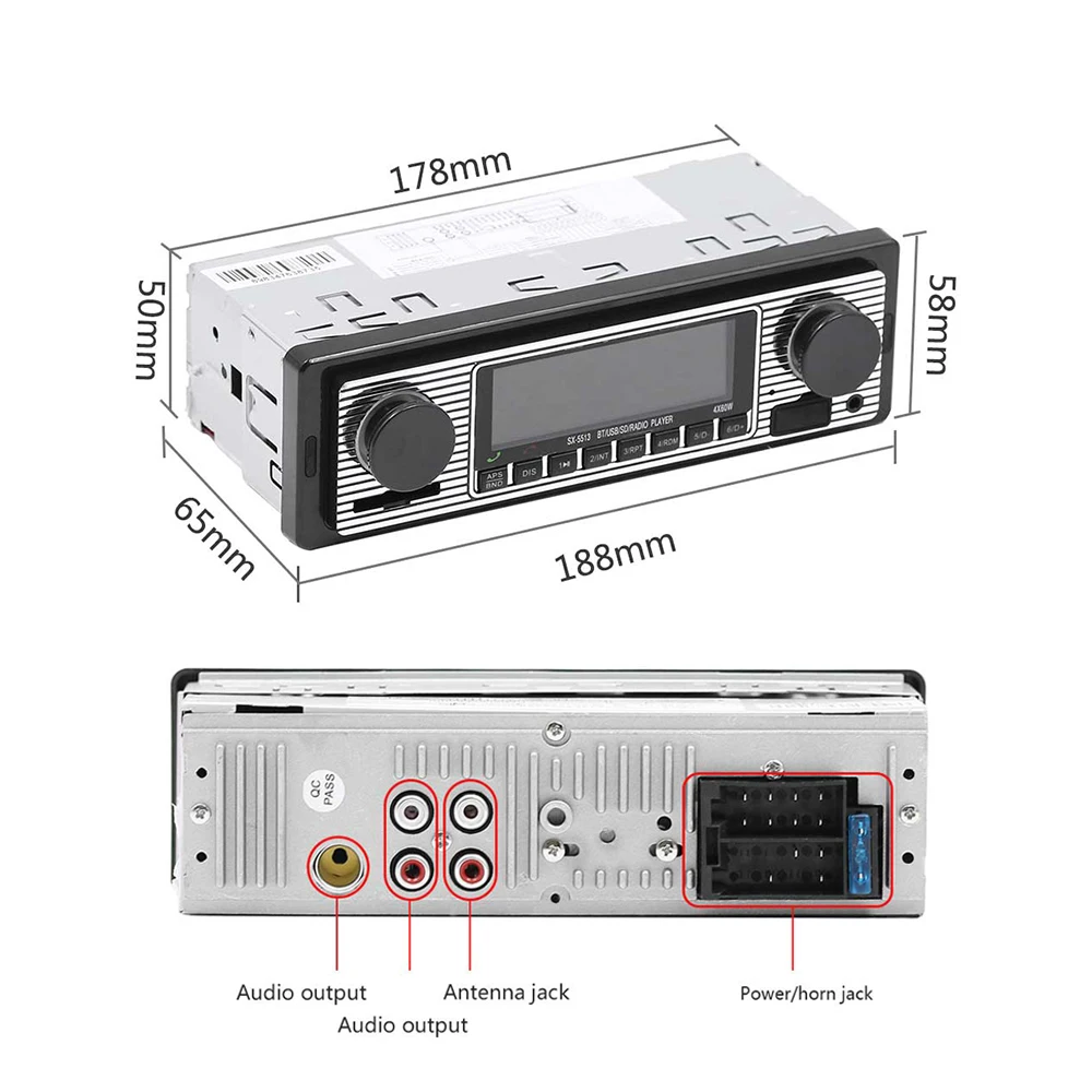 Автомагнитола Hikity, Bluetooth, 1 Din, автомагнитола, Bluetooth, Ретро стиль, авто стерео, MP3 плеер, стерео, USB, AUX, SD, классический автомобильный стерео аудио