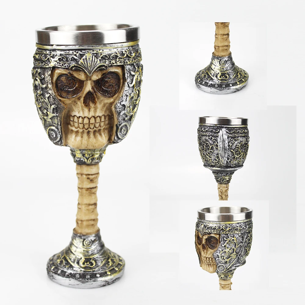 Skull Goblet Gothic Spine Chalice Pagan Samhein Halloween Ornament 19 cm 