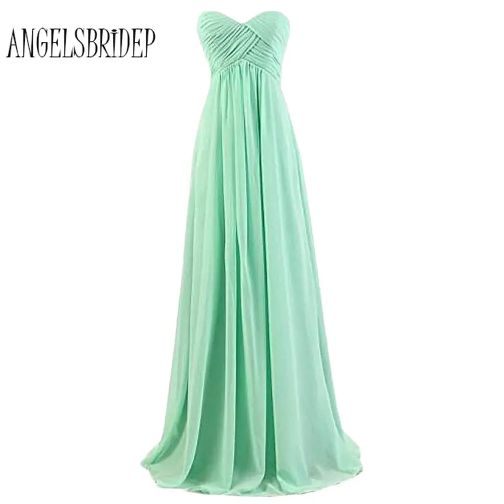 

ANGELSBRIDEP Simple A Line Prom Dresses 2018 Strapless Mint Green Floor Length Women Party Dresses Evening Gowns Fast Shipping