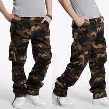 Для мужчин брюки-карго военные Стиль камуфляжное хлопковое Повседневное Брюки прямые свободные шаровары с карманами хип-хоп брюки плюс Размеры