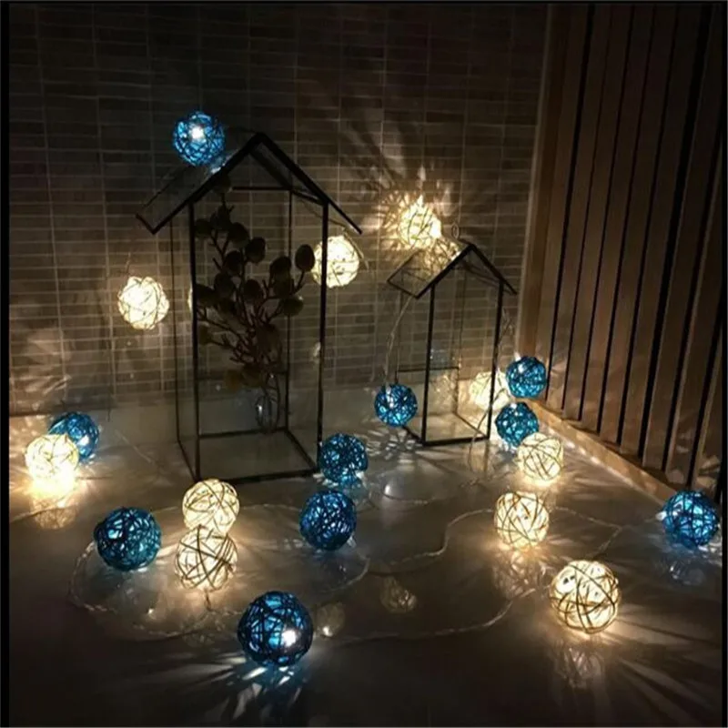 

Lovely 28Led 16.4ft Warm White Led White Blue Rattan Ball String Lights Fairy Light for Indoor Christmas Tree Decorations