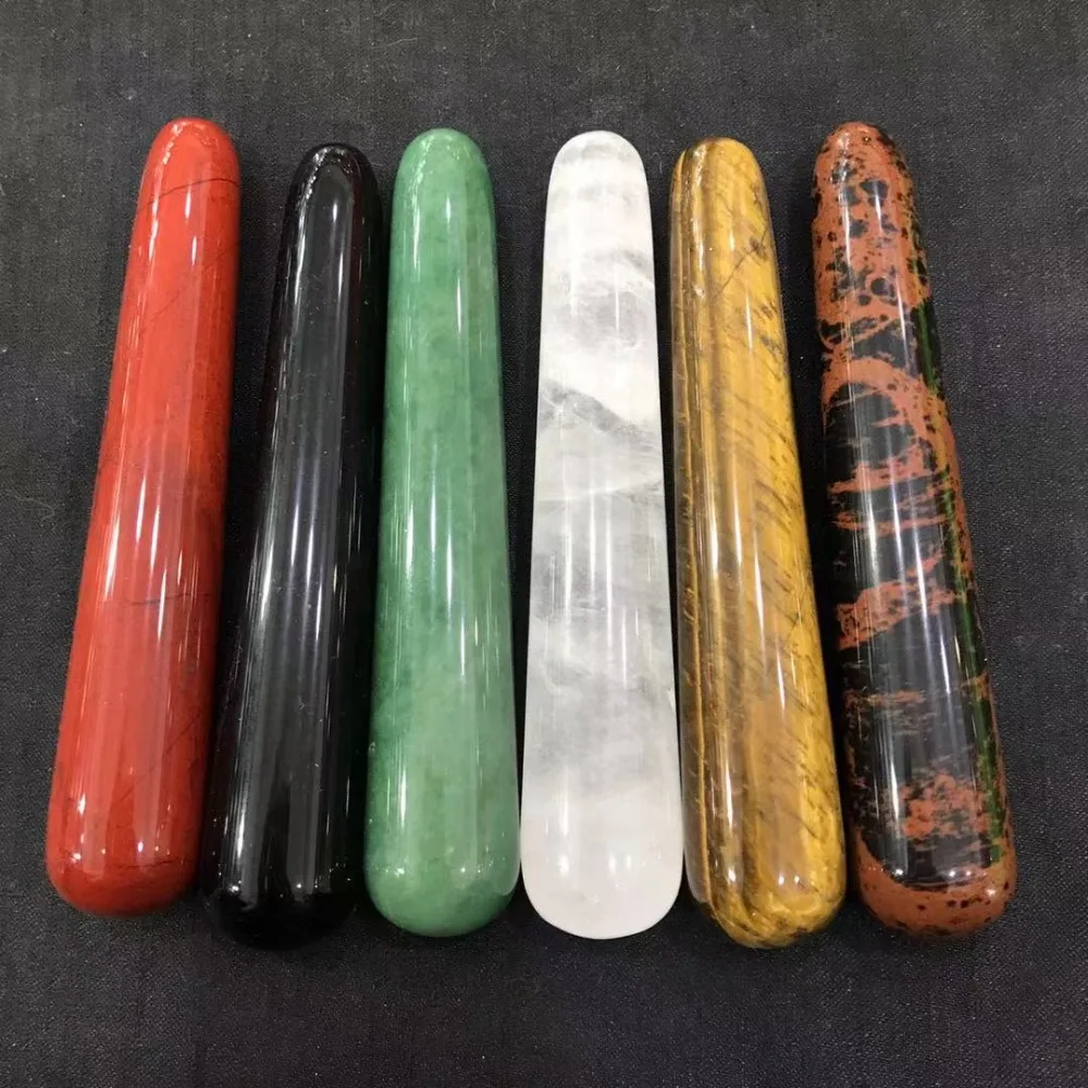 

Magic wand masssger hand carved natural different crystal gemstones healing wands for sale JM
