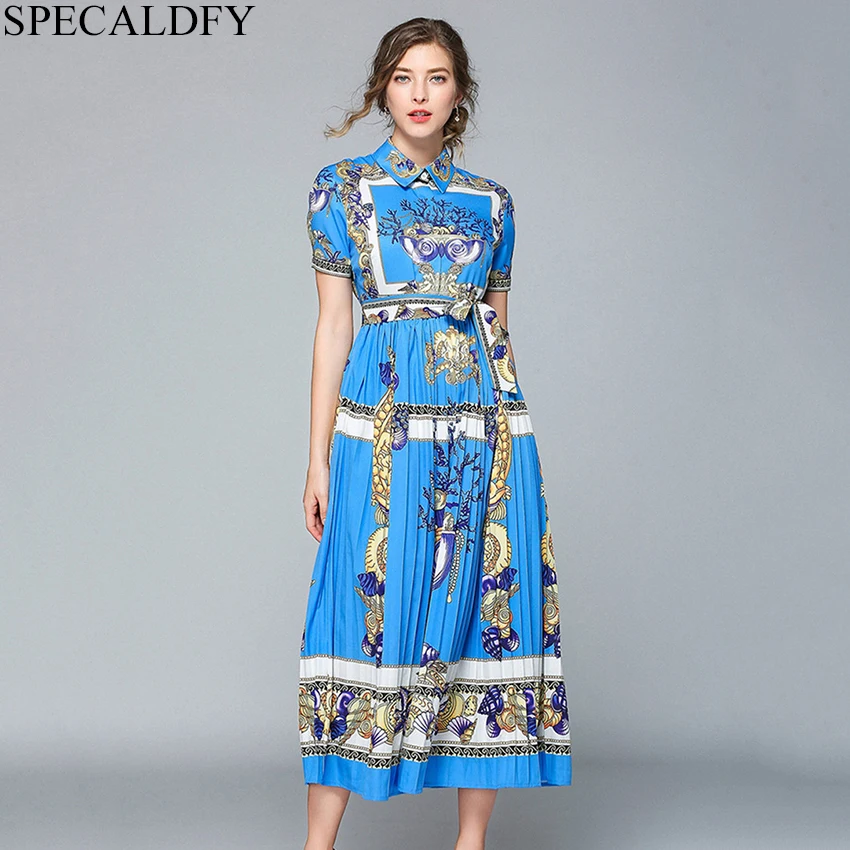 

2019 Runway Dress Summer High Quality Dress Women Short Sleeve Elegant Long Pleated Dresses Maxi Vestidos Robe Femme